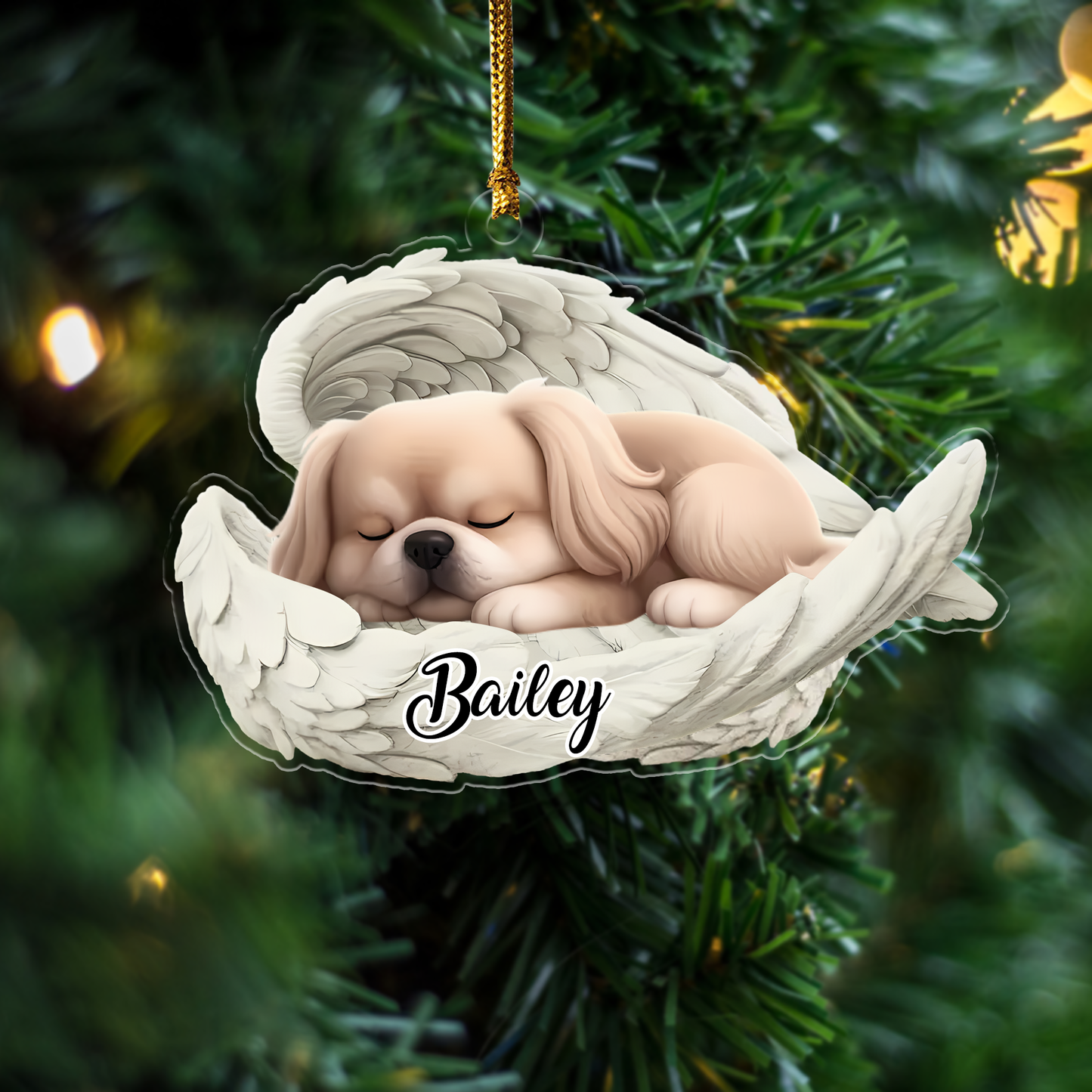 Custom Pekingese Angel Ornament – Personalized Sleeping Dog Christmas Gift for Dog Lovers, Pet Memorial Tree Decoration Ornament