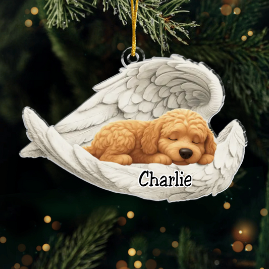 Custom Labradoodle Angel Ornament – Personalized Sleeping Dog Christmas Gift for Dog Lovers, Pet Memorial Tree Decoration Ornament