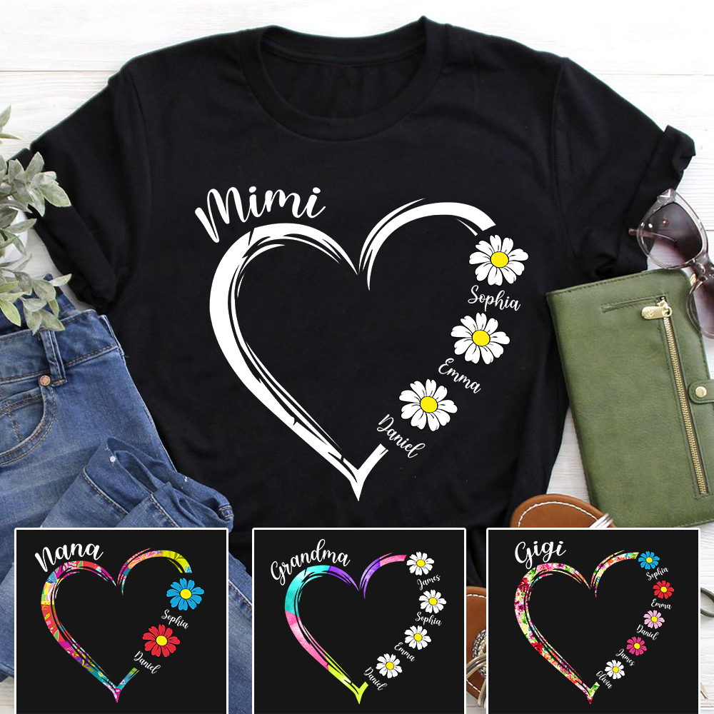 Grandma Daisy Heart Shirt, Custom Grandma With Kids, Mother's Day TH2