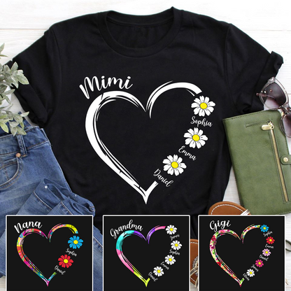 Grandma Daisy Heart Shirt, Custom Grandma With Kids, Mother's Day TH2