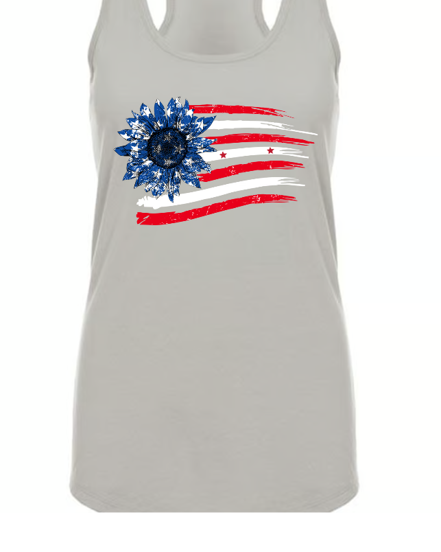 Personalized Grandma with Grandkids Sunflower American Flag  T-Shirt
