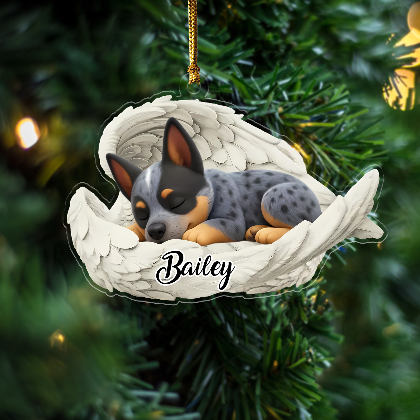 Custom Australian Cattle Dog Angel Dog Ornament – Personalized Sleeping Dog Christmas Gift for Dog Lovers, Pet Memorial Tree Decoration Ornament