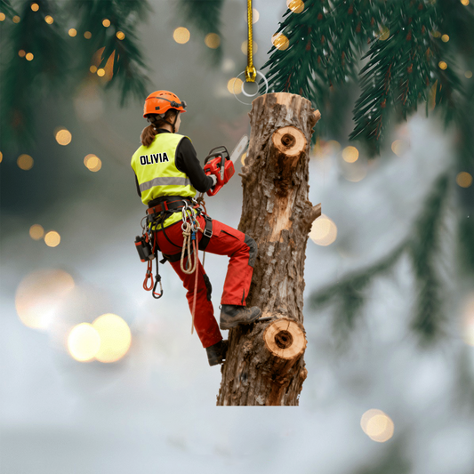 Arborist Christmas Ornament – Tree Climber Cutting Wood Holiday Decoration, Great Gift for Tree Workers and Outdoor Professionals Ornament