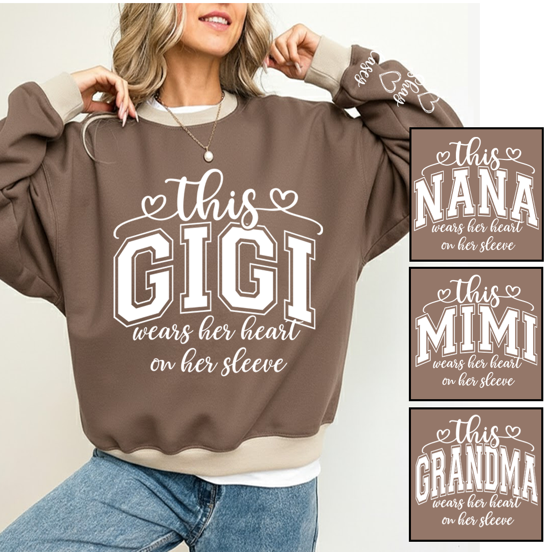 This Gigi Were Her Heart On Her Sleeve, Personalized Grandma and Grandkids Name