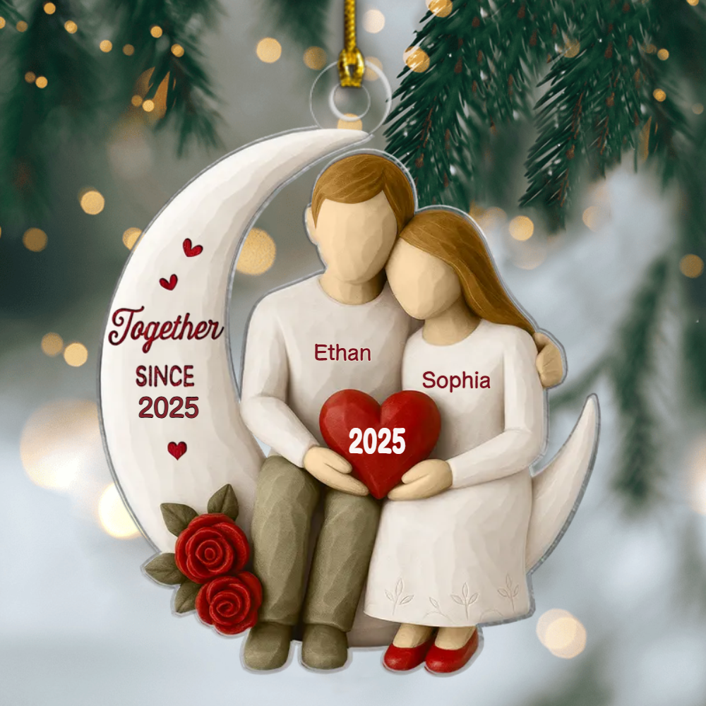 Personalized Couple On Moon Ornament 2025, Custom 3D Acrylic Decoration, Romantic Christmas Gift For Couples Ornament