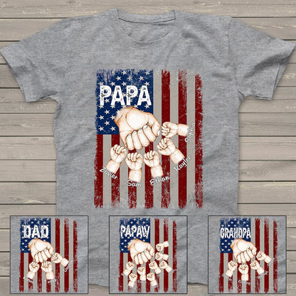 Custom Father's Day Shirt, Personalized Papa And Grandkids American Hands Flag Shirt, Best Gift For Dad Grandpa Papa Pops