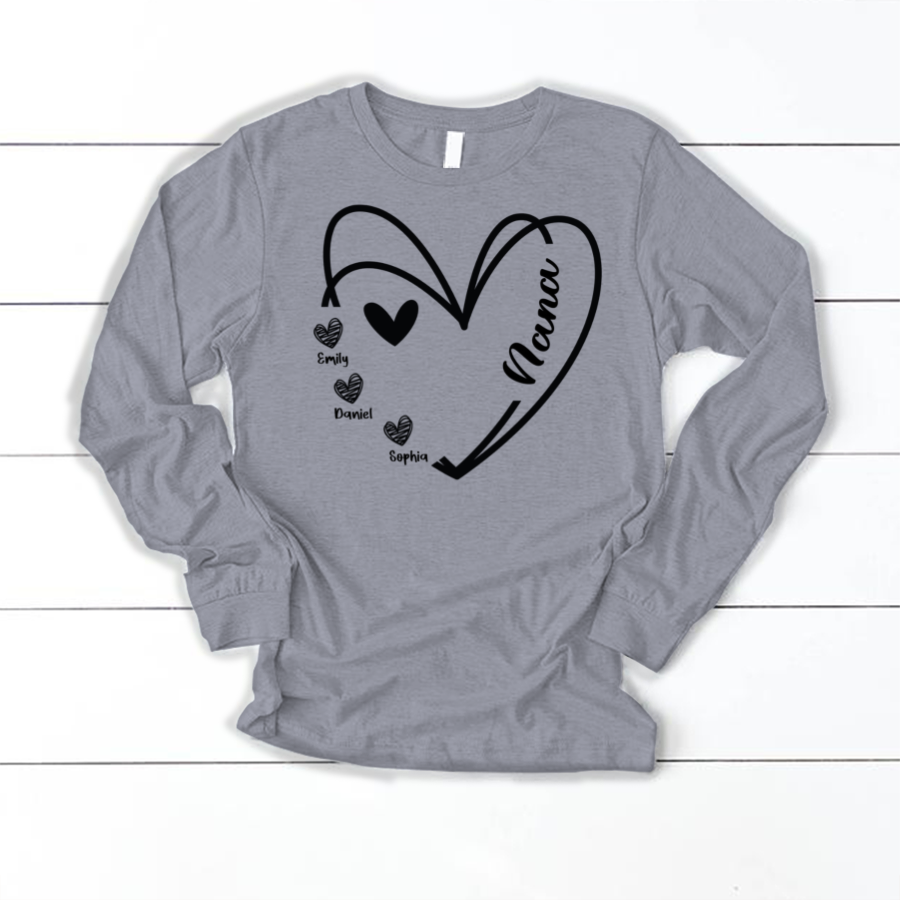 Nana And Kids Hand Draw Heart Custom Name CTH01