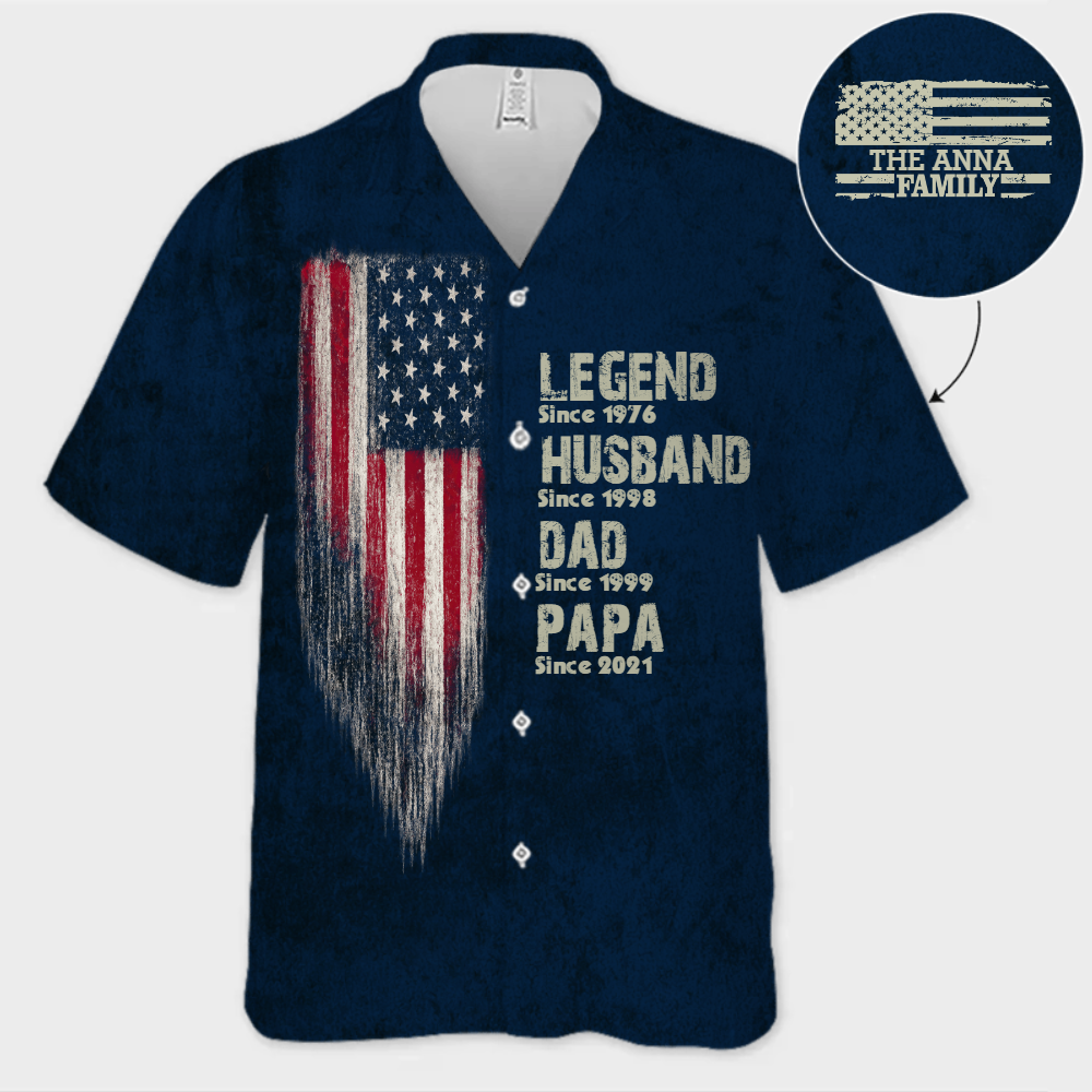 Personalized America 250th Anniversary Father's Day Hawaiian Shirt, Custom Patriotic Dad Gift, 4th of July Aloha Shirt for Grandpa, 1776 Hawaiian