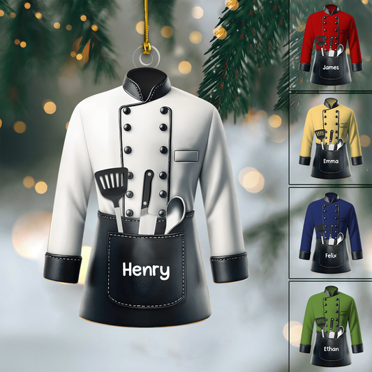 Personalized Chef Ornament 2025 – Custom Name & Color Chef Uniform Christmas Ornament, Gift for Cooks & Food Lovers Ornament