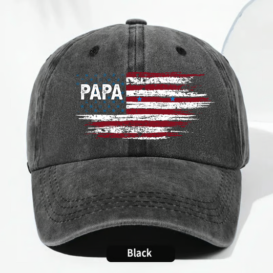 Father Day Shirt, Papa Ands Grandkids Flag American Personalized Custom Vintage Washed Denim Cap