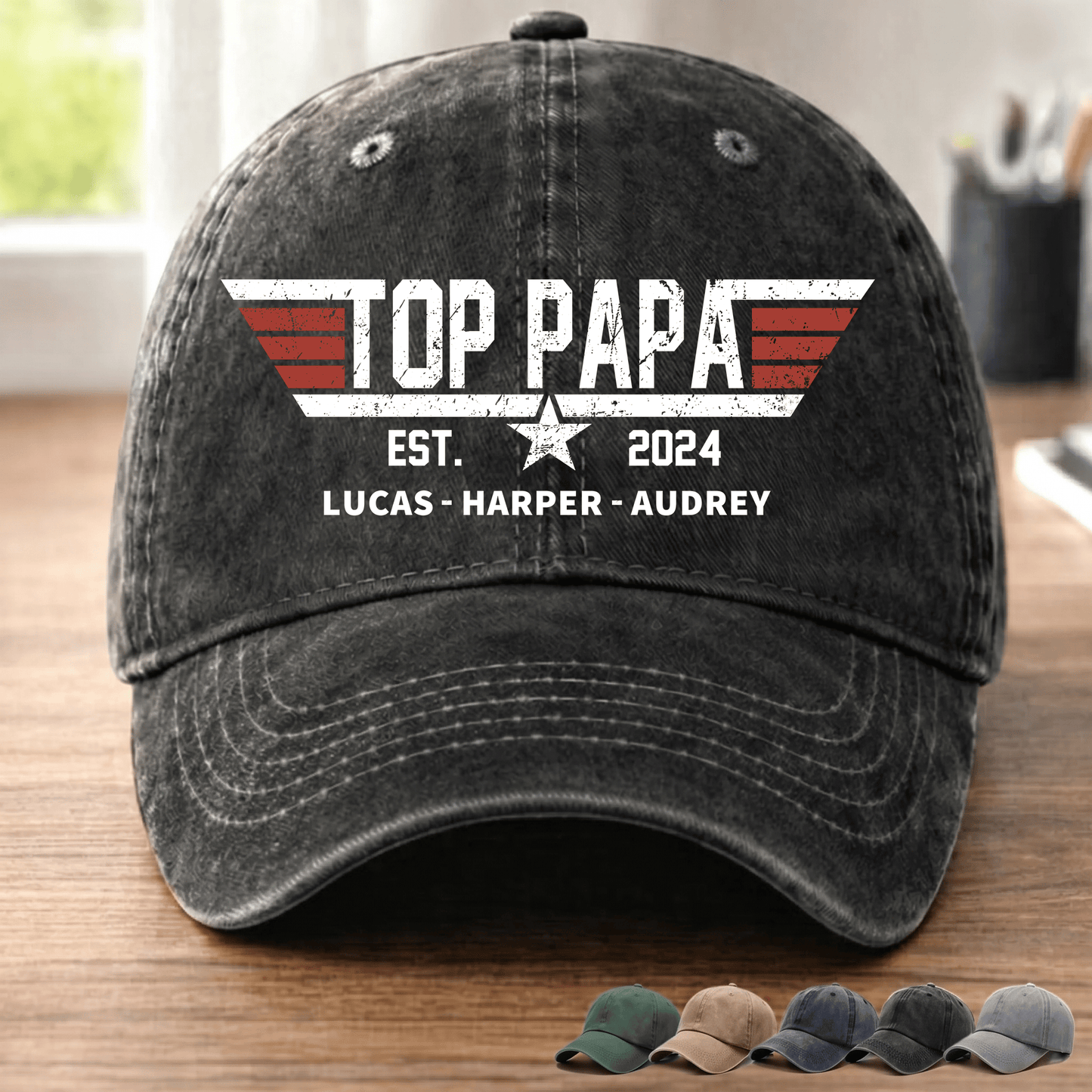 Personalized Gift Top Papa, Grandpa's Birthday, Father's Day Gift Trend, Personalized Custom Vintage Washed Denim Cap