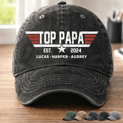Personalized Gift Top Papa, Grandpa's Birthday, Father's Day Gift Trend, Personalized Custom Vintage Washed Denim Cap