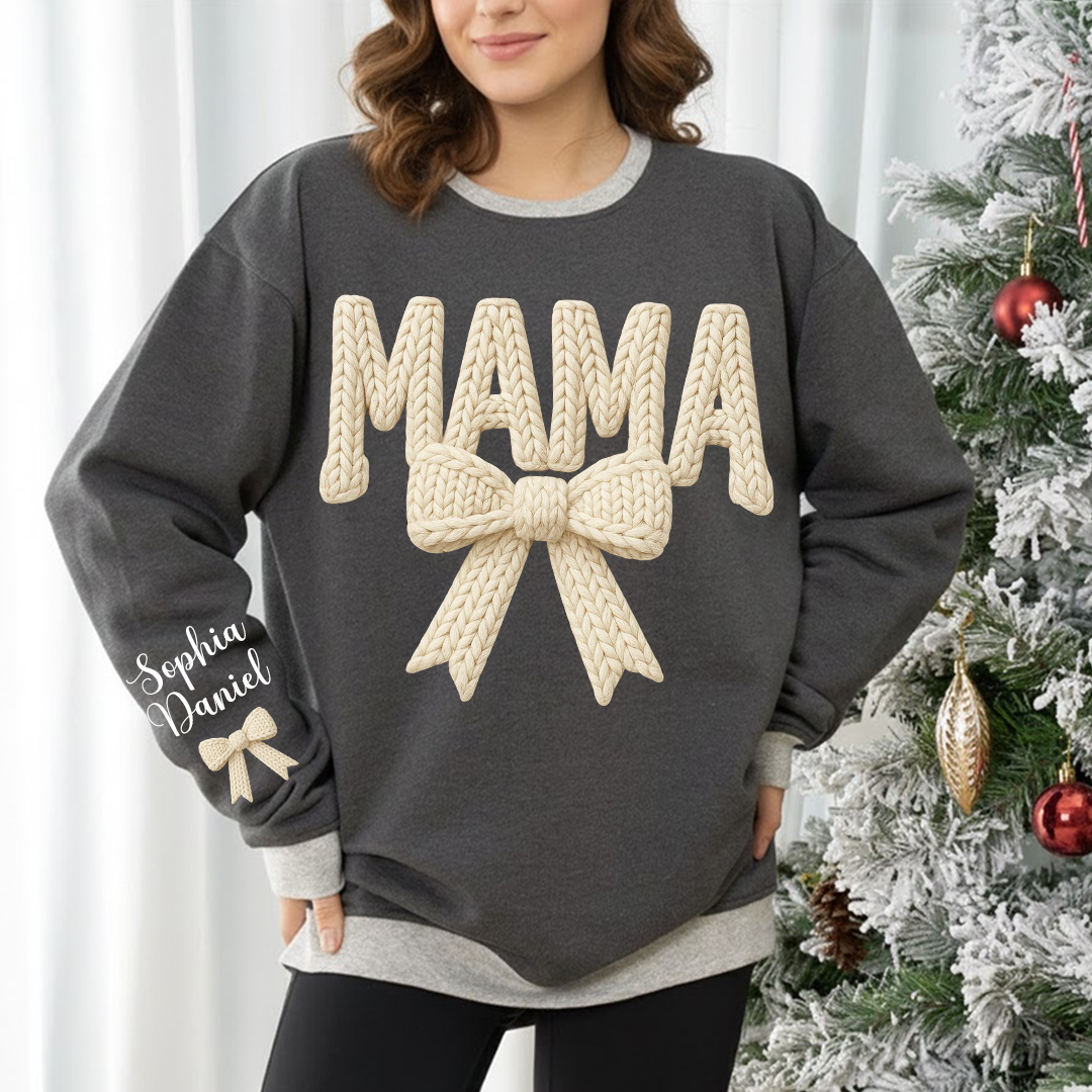 Personalized Mama Nana Mimi and Grandkids Latch Hook Yarn Faux Style Print Sweatshirt