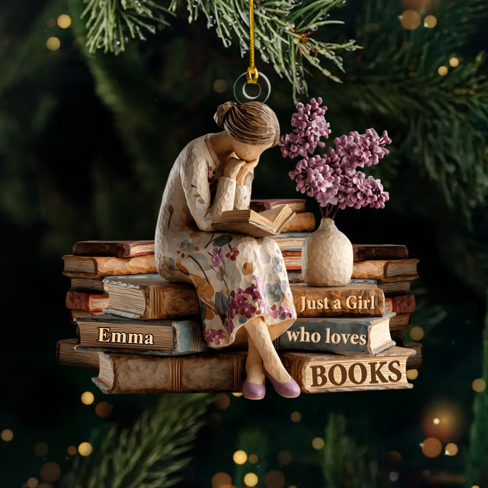 Personalized Book Lover Ornament – Custom Name Reading Girl Figurine Christmas Decoration 2025 Ornament