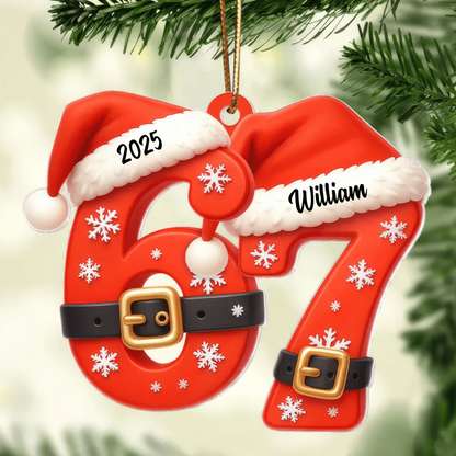 Personalized Six Seven Santa Pattern Ornament 2025, Custom Acrylic Decoration, Funny Teen Slang Christmas Gift For Grandkids And Teens Ornament