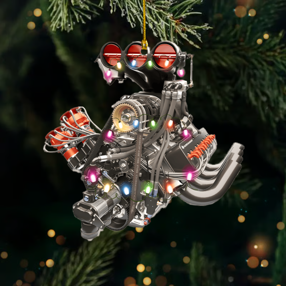 Personalized Car Engine Ornament 2025 – Custom Name Racing Engine Christmas Ornament Gift for Car Lovers Ornament