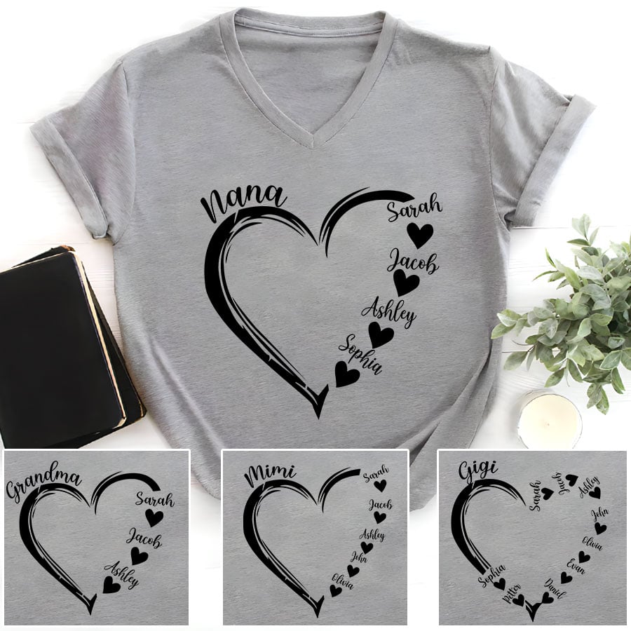 Personalized Grandma Hearts Sunflower T-Shirt