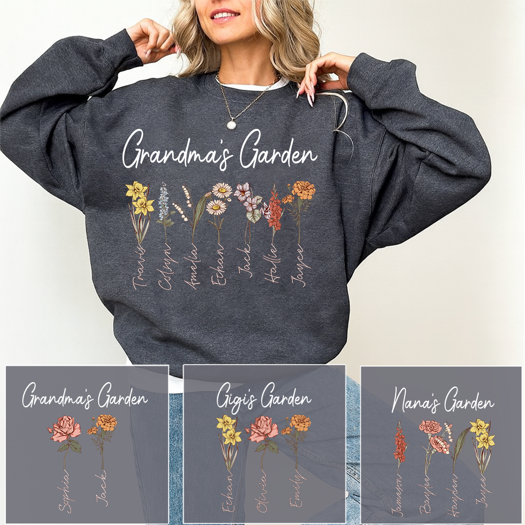 Personalized Grandma’s Garden Sweatshirt with Kids’ Names – Custom Flower Design Gift for Grandma