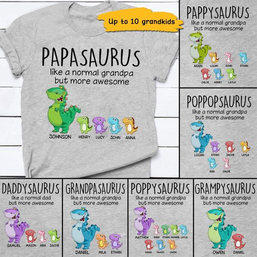 Persionalized Grandpa Saurus With Grandkids Shirt