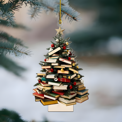 Personalized Book Tree Ornament 2025 – Custom Name Christmas Ornament for Book Lovers, Readers & Teachers Ornament