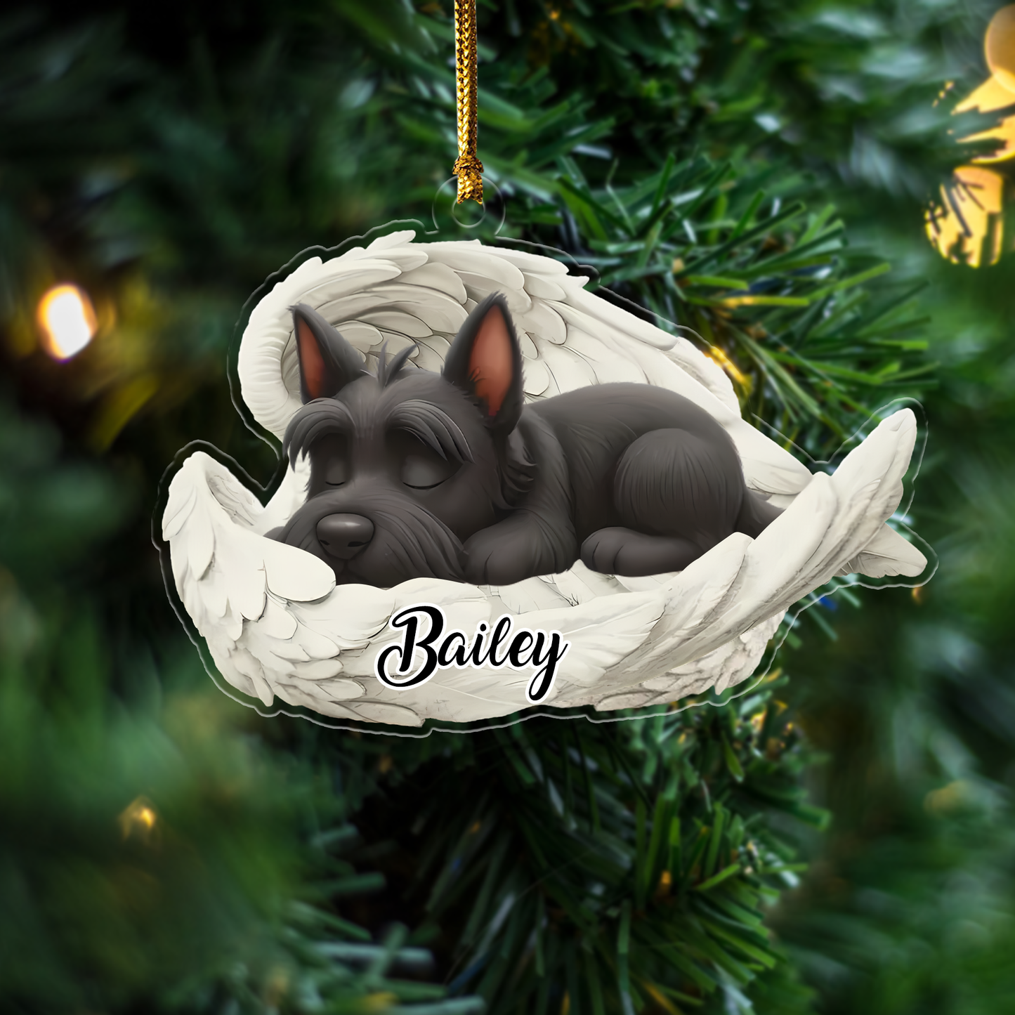 Custom Scottish Terrier Angel Ornament – Personalized Sleeping Dog Christmas Gift for Dog Lovers, Pet Memorial Tree Decoration Ornament