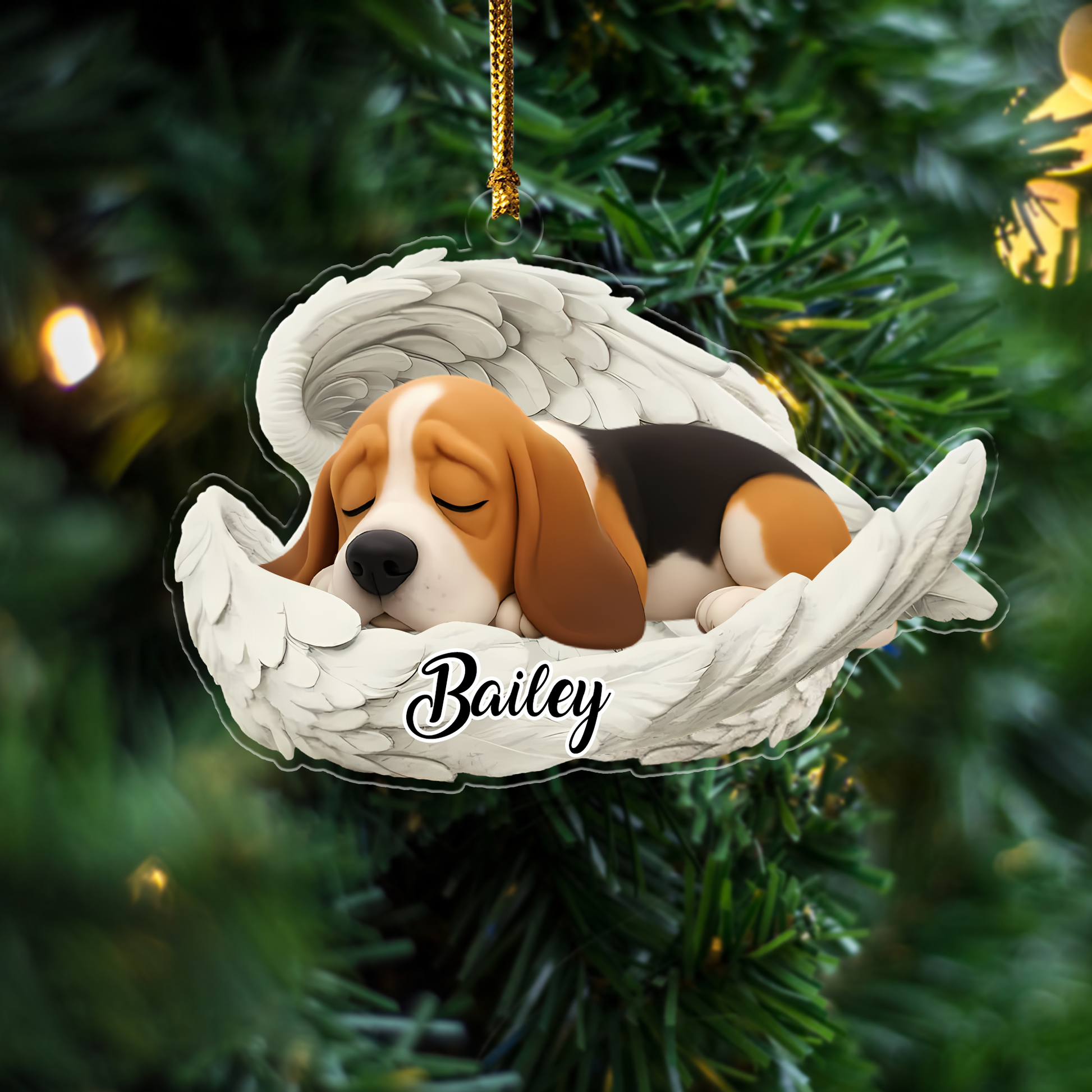 Custom Basenji Angel Dog Ornament – Personalized Sleeping Dog Christmas Gift for Dog Lovers, Pet Memorial Tree Decoration Ornament Copy Ornament