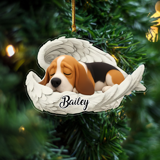 Custom Basenji Angel Dog Ornament – Personalized Sleeping Dog Christmas Gift for Dog Lovers, Pet Memorial Tree Decoration Ornament Copy Ornament