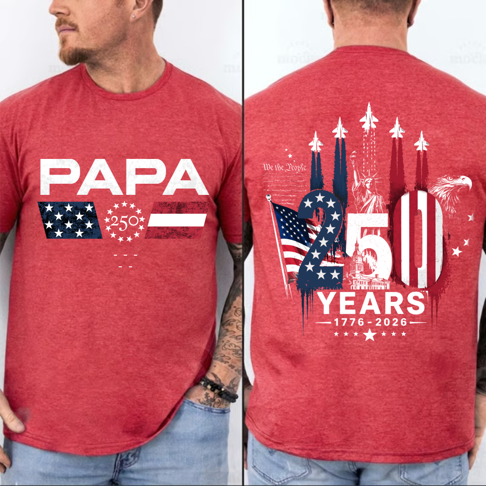 Personalized Papa Grandpa Dad and Grandkids Patriotic American Pride,  American Flag, USA 250th Anniversary T-Shirt