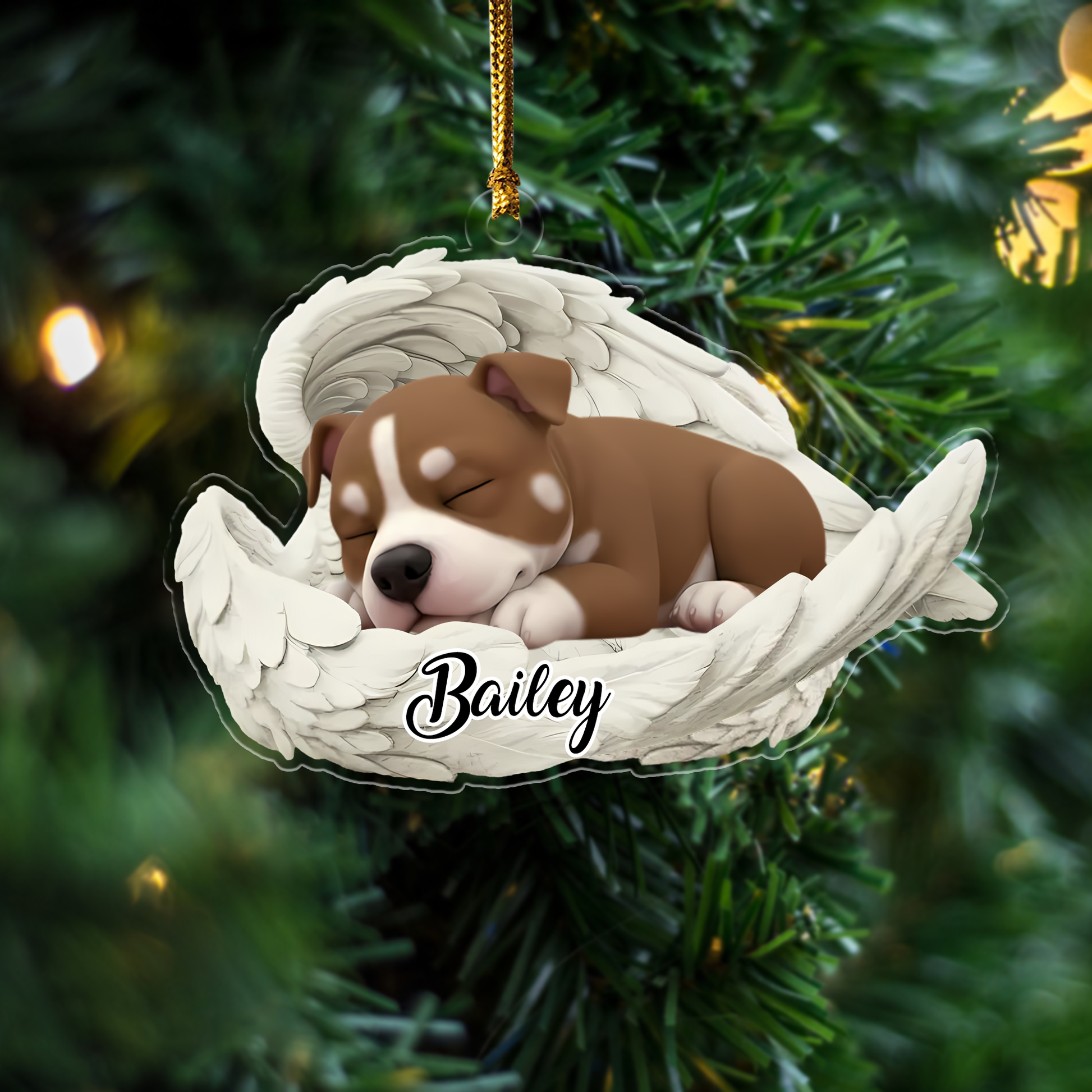 Custom American Pit Bull Terrier Angel Dog Ornament – Personalized Sleeping Dog Christmas Gift for Dog Lovers, Pet Memorial Tree Decoration Ornament