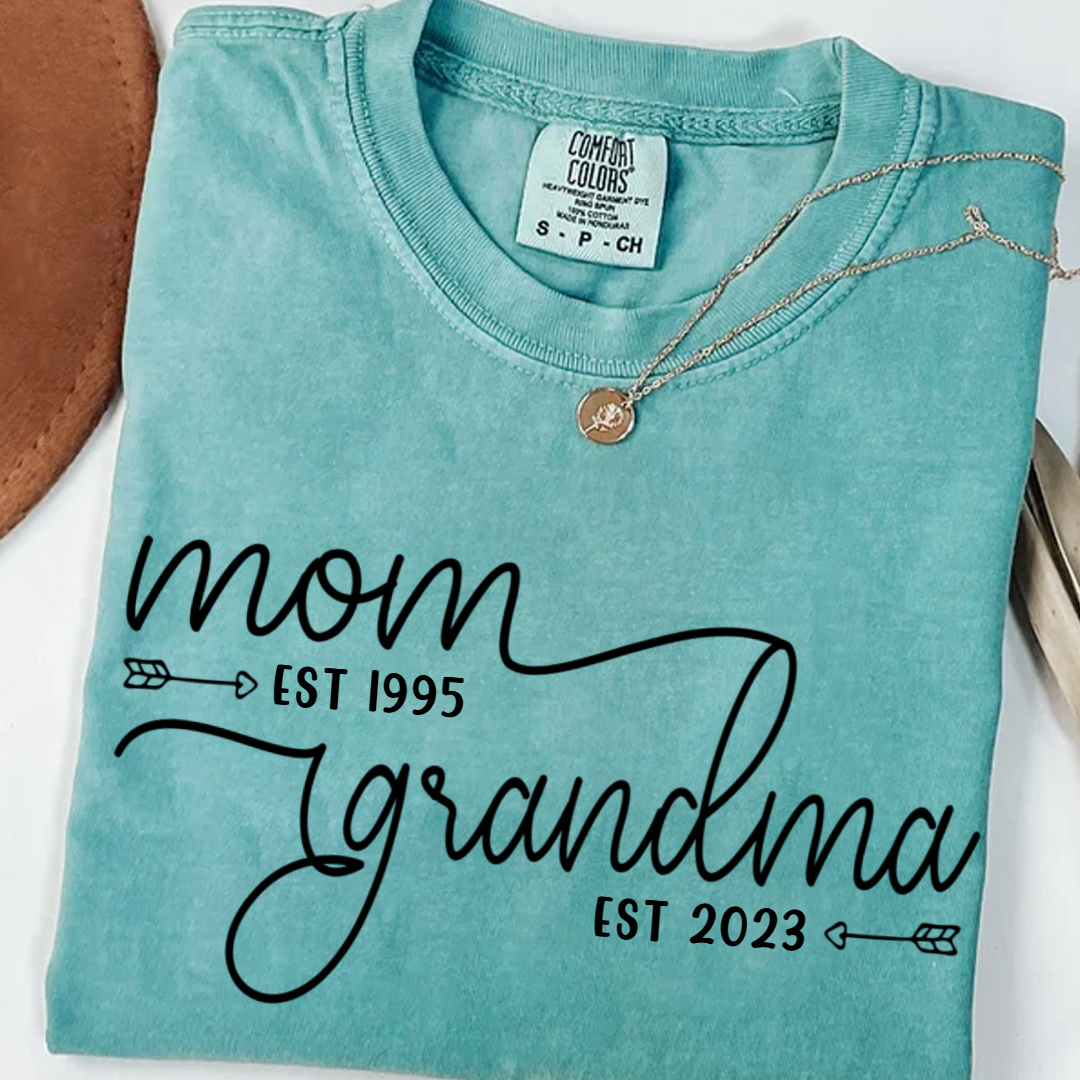 Personalized Mom to Grandma Shirt – Custom EST Year T-Shirt – Cute Mother's Day Gift for New Grandmothers, Pregnancy Reveal, or Birthday