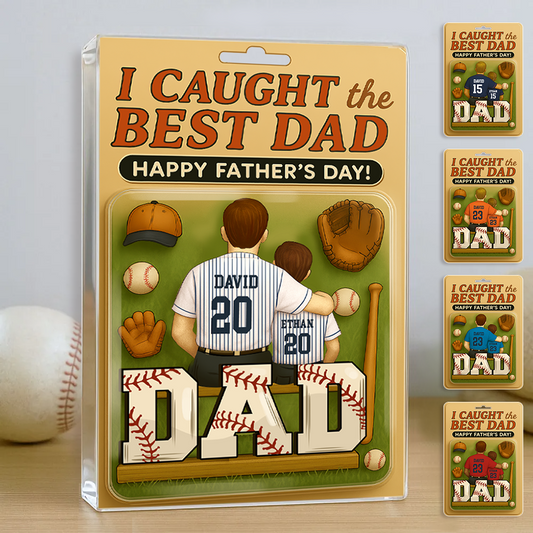 I Caught the Best Dad Baseball Custom Figure Personalized Acrylic Block Plaque, Father's Day Gift For Dad And Kids Acrylic Block Plaque FUll Size