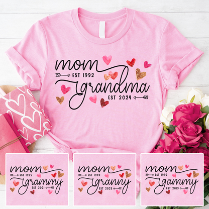Custom Mom Grandma Est Heart Valentine With Kids T-Shirt