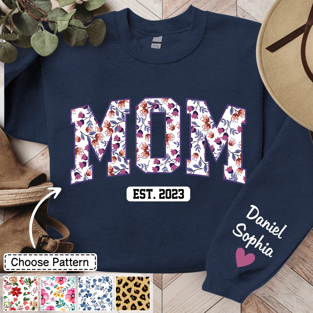 Mom Flower Pattern Sweatshirt, Custom Mom With Kids TH  Sweatshirt