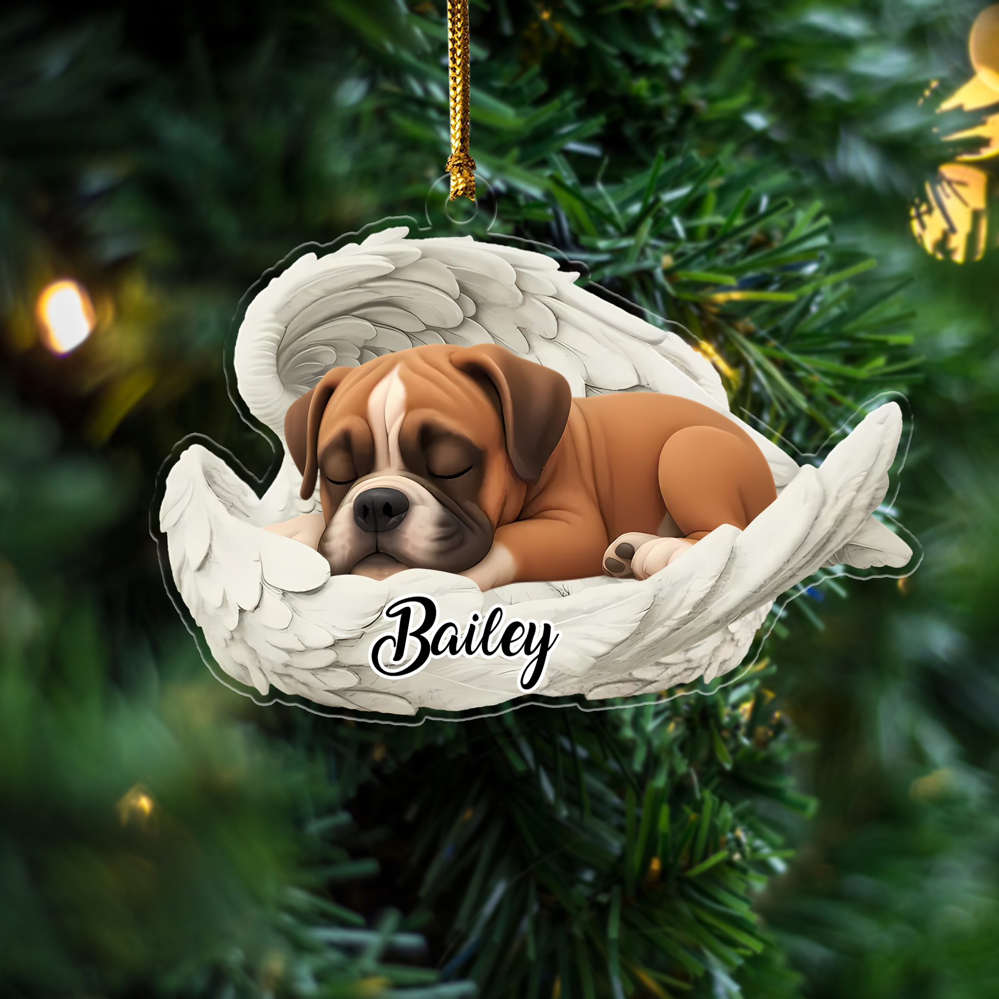 Custom Boston Angel Dog Ornament – Personalized Sleeping Dog Christmas Gift for Dog Lovers, Pet Memorial Tree Decoration Ornament