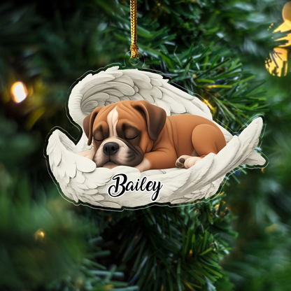 Custom Boston Angel Dog Ornament – Personalized Sleeping Dog Christmas Gift for Dog Lovers, Pet Memorial Tree Decoration Ornament
