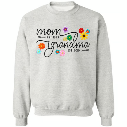 Custom Mom Grandma Est Flower Color With Grandkids Sweatshirt