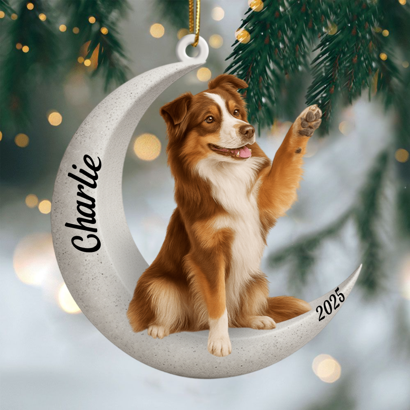 Custom Australian Cattle On The Moon Ornament 2025, Custom Double-Sided Acrylic Decoration, Unique Christmas Gift For Dog Lovers Ornament