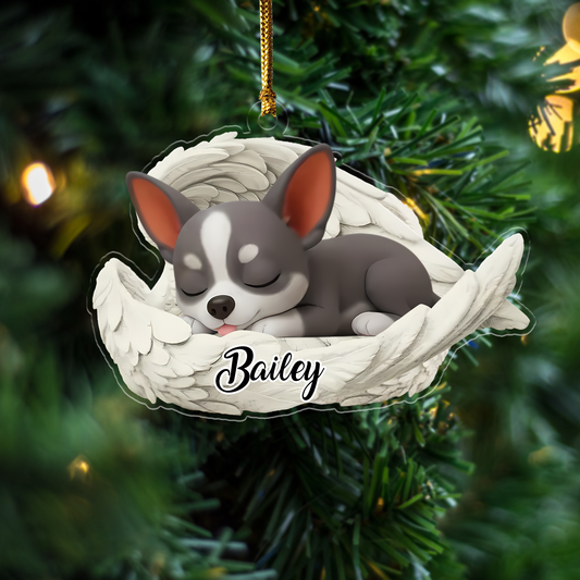 Custom Chihuahua Short Hair Dog Angel Dog Ornament – Personalized Sleeping Dog Christmas Gift for Dog Lovers, Pet Memorial Tree Decoration Ornament