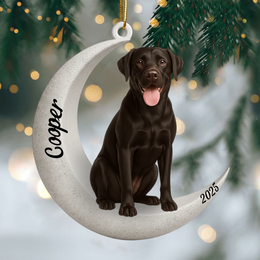 Custom Chocolate Labrador On The Moon Ornament 2025, Custom Double-Sided Acrylic Decoration, Unique Christmas Gift For Dog Lovers Ornament