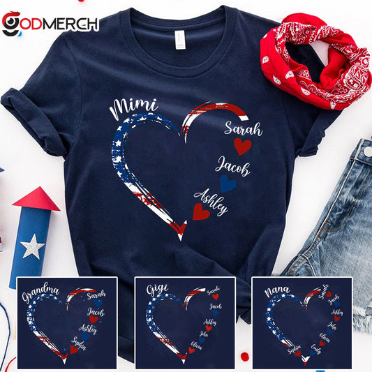 Mimi and Grandkids Flag American Hearts