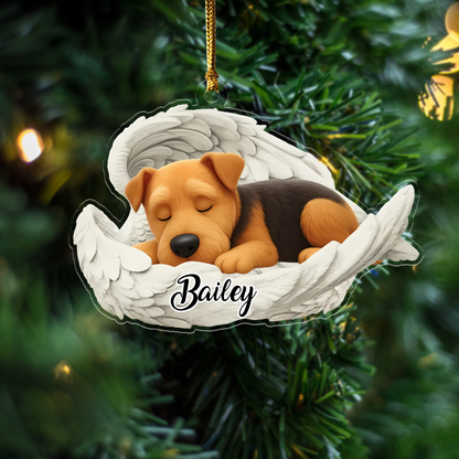 Custom Airedale Angel Dog Ornament – Personalized Sleeping Dog Christmas Gift for Dog Lovers, Pet Memorial Tree Decoration Ornament