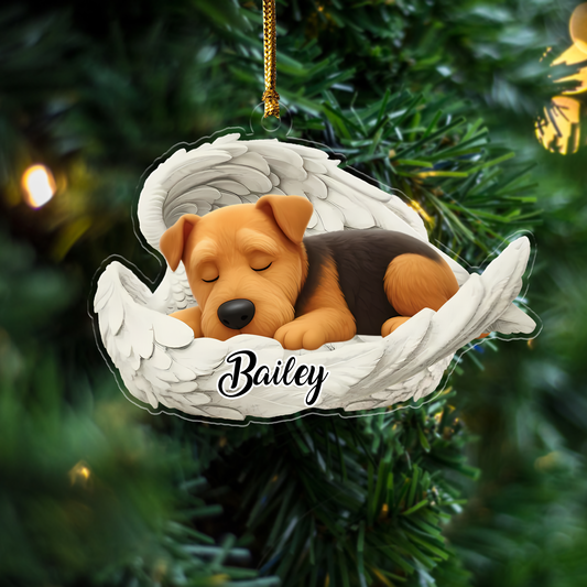 Custom Airedale Angel Dog Ornament – Personalized Sleeping Dog Christmas Gift for Dog Lovers, Pet Memorial Tree Decoration Ornament