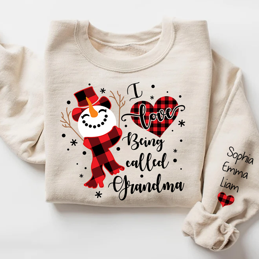 I Love Being Called Grandma Sweatshirt – Personalized Snowman Christmas Shirt with Grandkids' Names