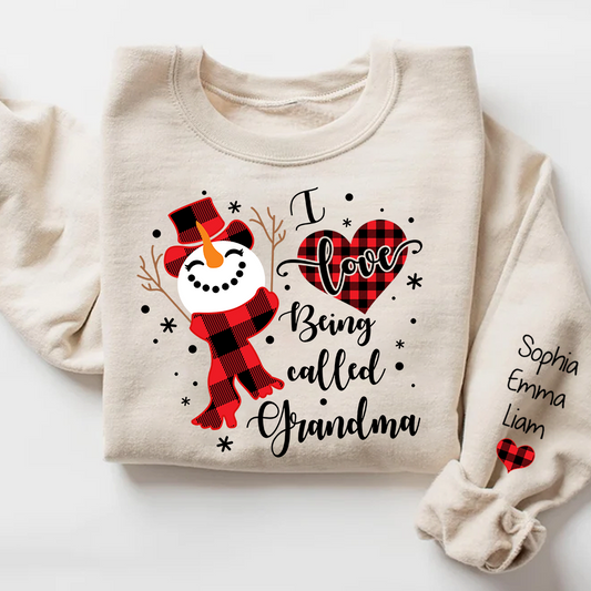 I Love Being Called Grandma Sweatshirt – Personalized Snowman Christmas Shirt with Grandkids' Names