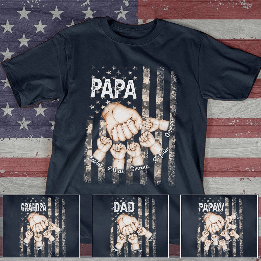 Personalized Father's Day Shirt Grandpa And Kid Fist Bump Custom Dad Grandpa Papa