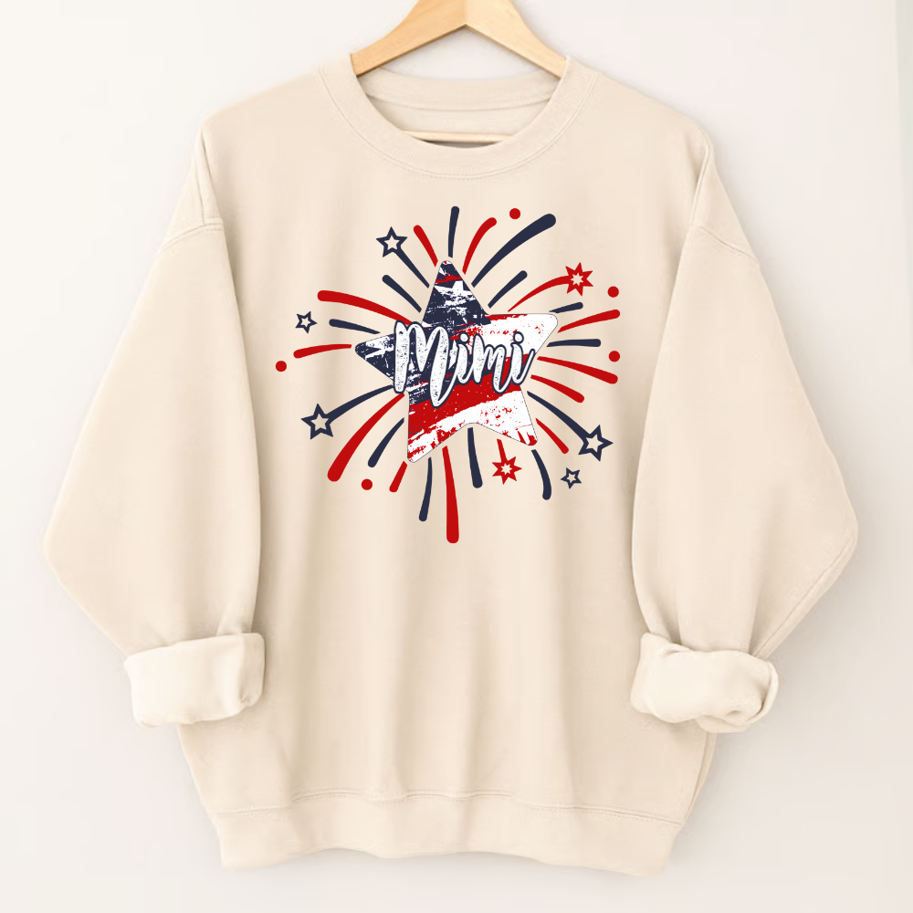 Personalized Mimi 4th of July Shirt, Custom Grandmother Name Patriotic T-Shirt, Independence Day Gift for Mimi, USA Fireworks Family Tee