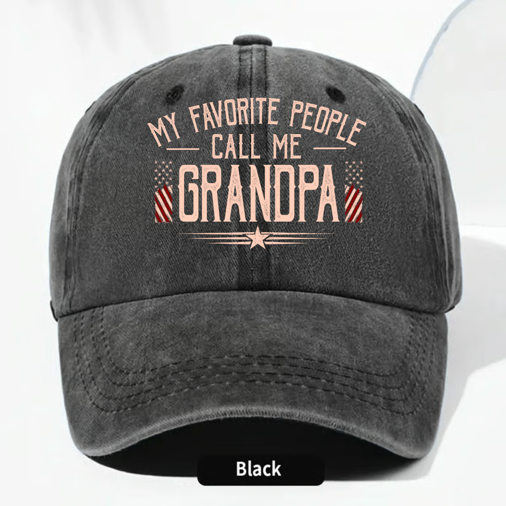 My Favorite People Call Me Grandpa Hat, Funny Grandpa Baseball Cap, Patriotic American Flag Gift for Grandfather Dad Papa Fathers Day Birthday Present
