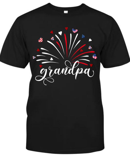 Firework America Flag Grandpa And Kids T-Shirt