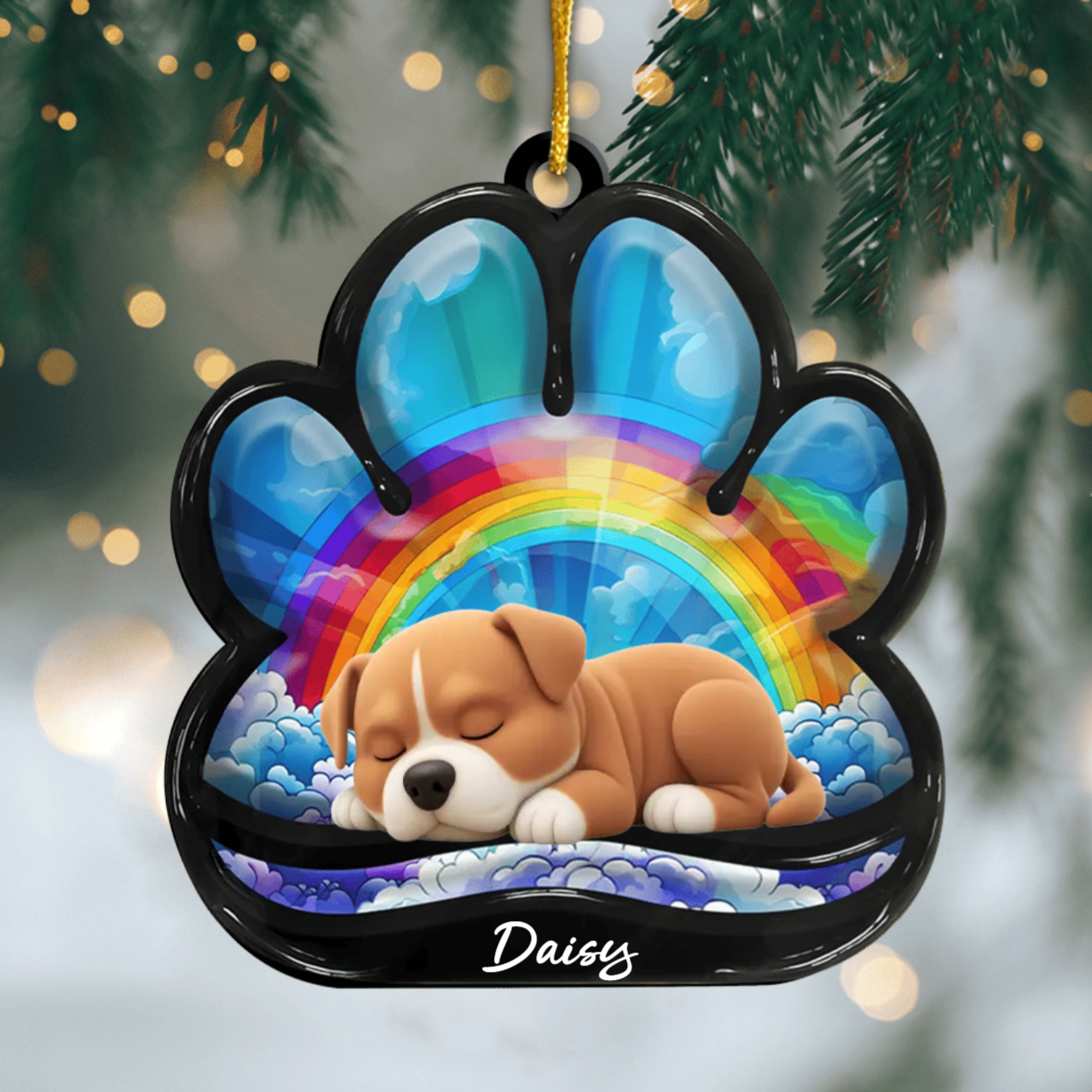 Custom American Staffordshire Terrier Pawprint Acrylic Ornament – Personalized Pet Memorial Keepsake for Christmas Ornament