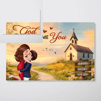 Personalized God Gave Me You Couple Wall Art With Names, Romantic Christian Home Decor Poster